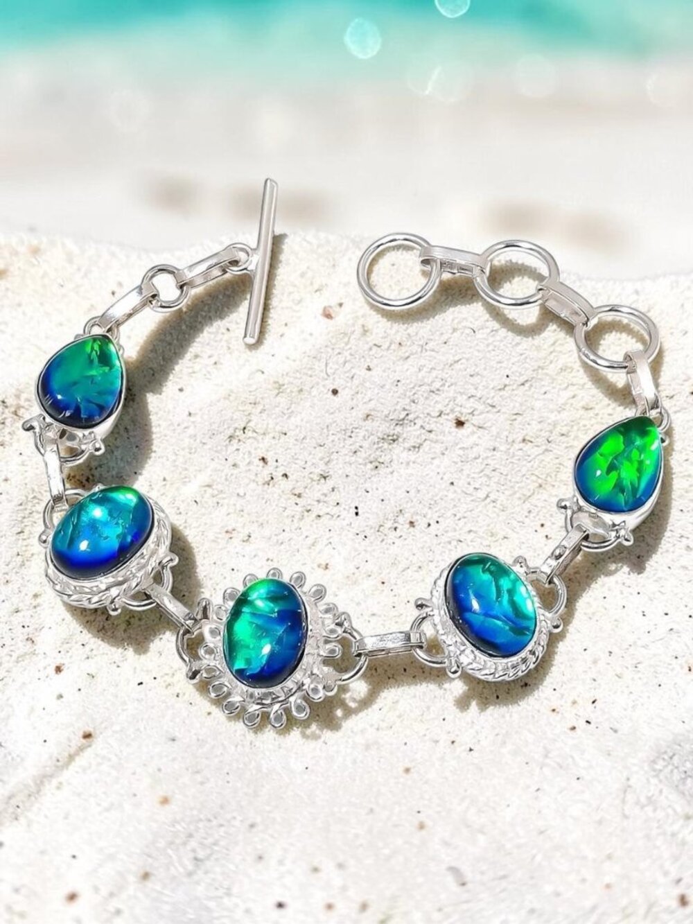 Triplet Opal Gemstone Handmade 925 Sterling Silver Bracelet Size 7-8"